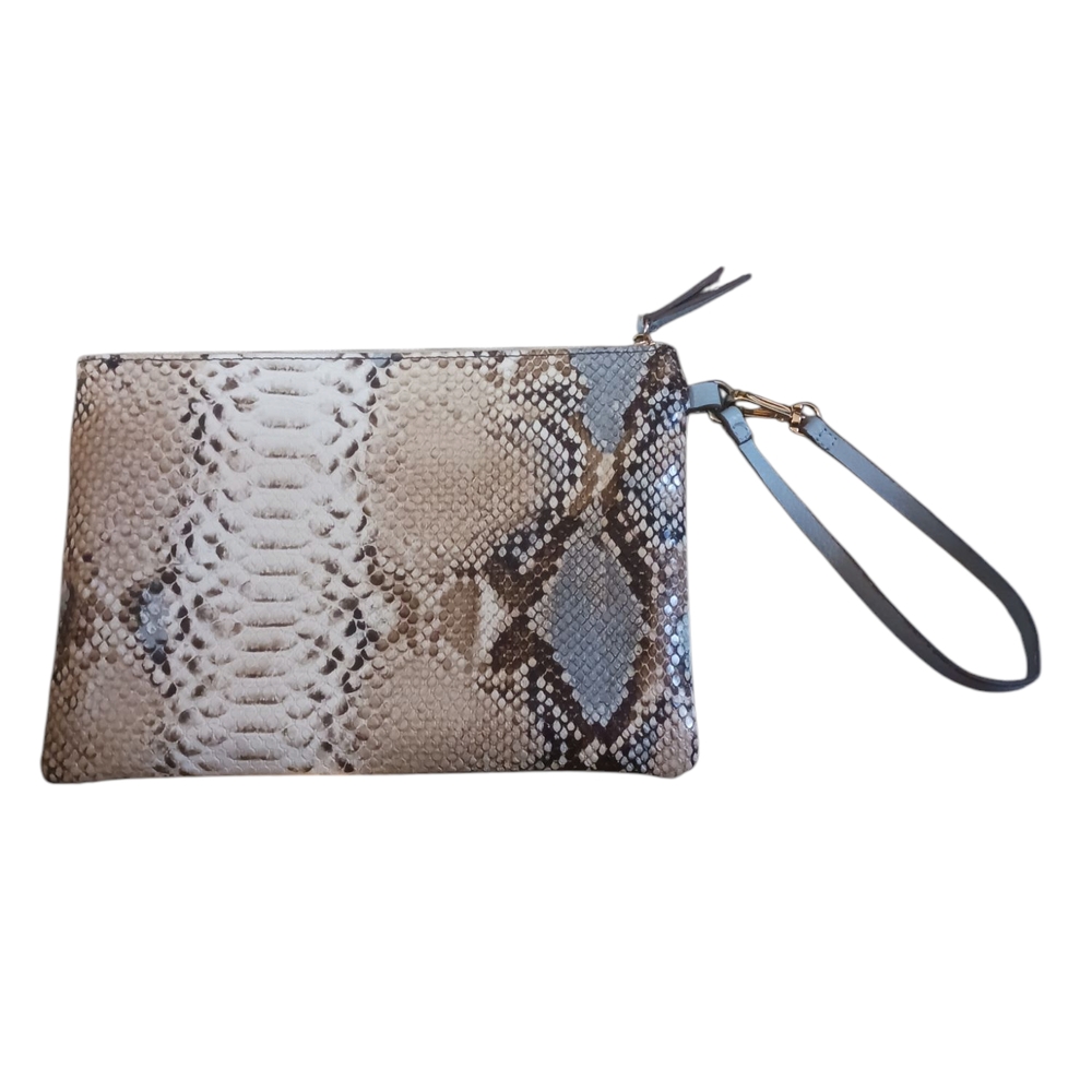 Anne Klein Brown and Gray Snakeskin Wristlet Clutch